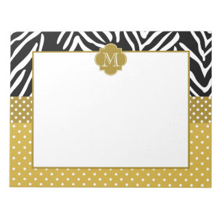 Monogram Zebra med Guld Polka Dot Mönster Anteckningsblock