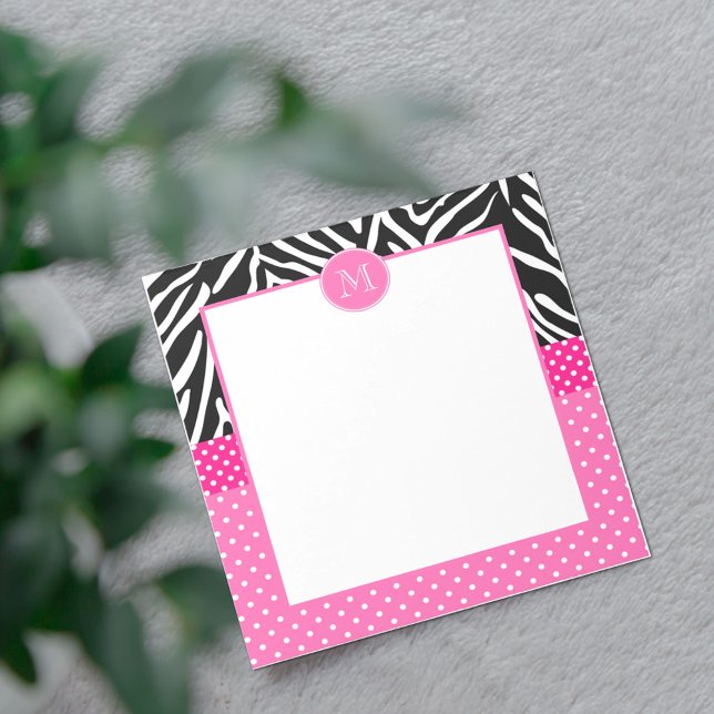 Monogram Zebra med Shock rosa Polka Dot Mönster Anteckningsblock (Skapare uppladdad)