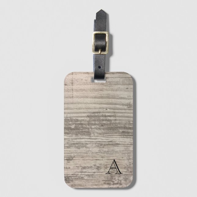 Monogram Zen Wood Grain Design Black Brown Rand Bagagebricka (Framsida vertikal)