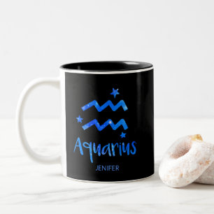 Monogram, Zodiac-tecken, Aquarius med Blue Galaxy Två-Tonad Mugg