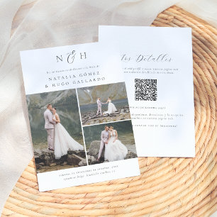 Monograma Código QR 3 Fotos Invación de Boda Inbjudningar