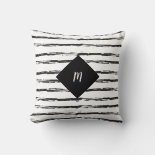 Monogramabstraktsvarten borstar GrungerandKONST Kudde