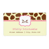 Monogramadressetikett - Giraffe Print & Rosa