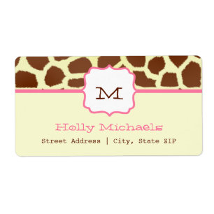 Monogramadressetikett - Giraffe Print & Rosa Fraktsedel