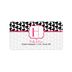 Monogramadressetikett - Houndstooth och Rosa Adressetikett