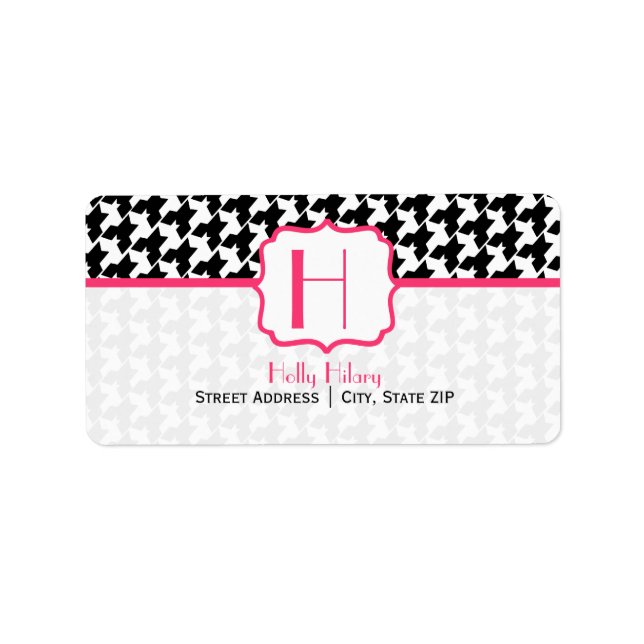 Monogramadressetikett - Houndstooth och Rosa Adressetikett (Framsidan)