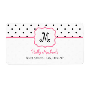 Monogramadressetikett - Polka-punkt/Rosa Fraktsedel