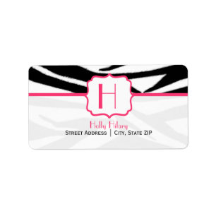 Monogramadressetikett - Zebra tryck och Rosa Adressetikett