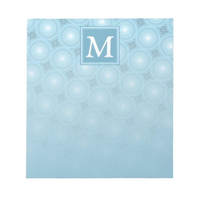 Monogramängelblåa cirklar mönster anteckningsblock (Framsida)