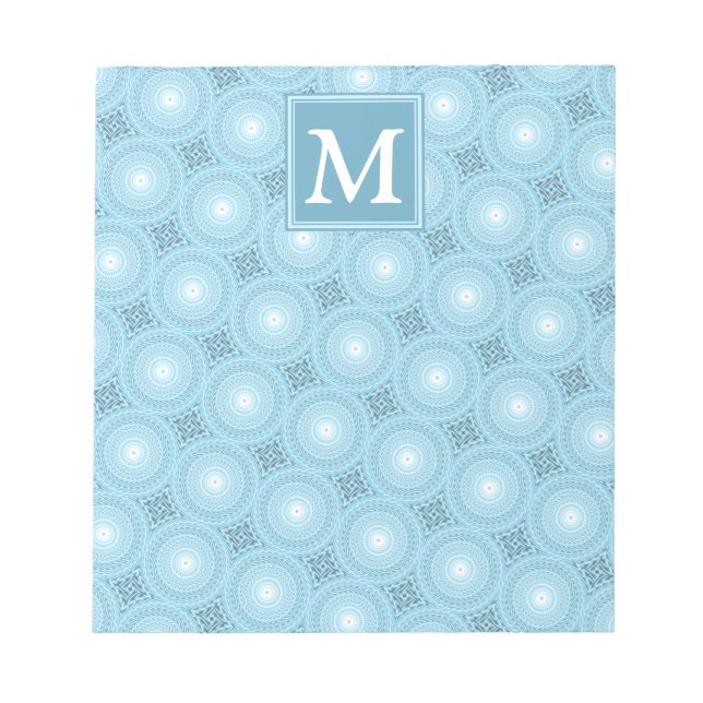 Monogramängelblåa cirklar mönster anteckningsblock (Framsida)