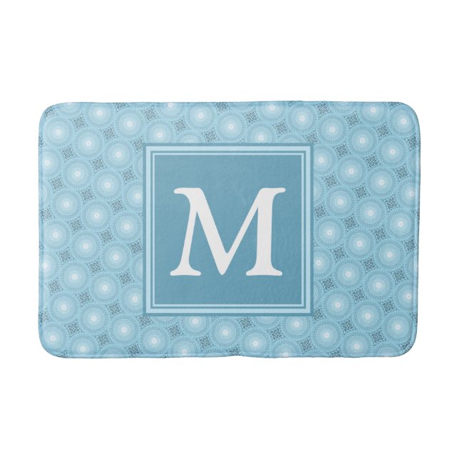 Monogramängelblåa cirklar mönster badrumsmatta (Framsidan)
