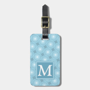 Monogramängelblåa cirklar mönster bagagebricka