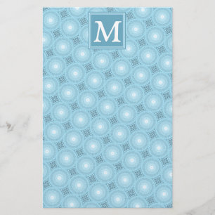 Monogramängelblåa cirklar mönster brevpapper