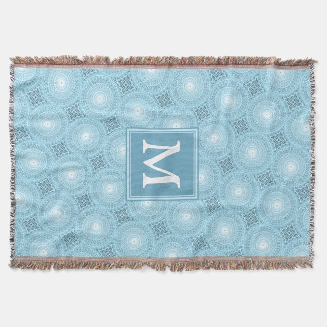 Monogramängelblåa cirklar mönster filt (Framsidan)