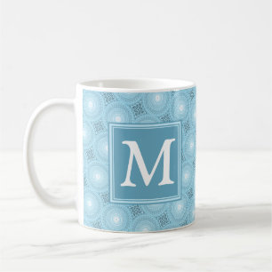 Monogramängelblåa cirklar mönster kaffemugg