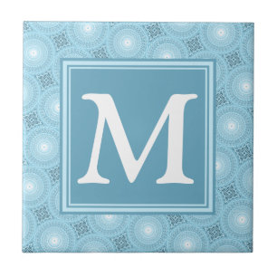 Monogramängelblåa cirklar mönster kakelplatta