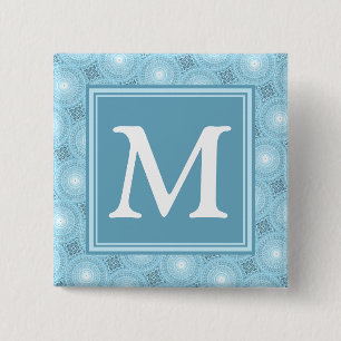 Monogramängelblåa cirklar mönster knapp