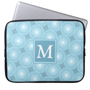 Monogramängelblåa cirklar mönster laptop fodral