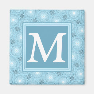 Monogramängelblåa cirklar mönster magnet