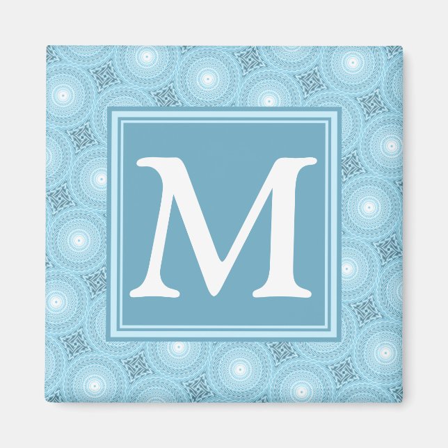 Monogramängelblåa cirklar mönster magnet (Framsidan)