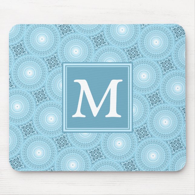 Monogramängelblåa cirklar mönster musmatta (Framsidan)