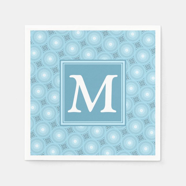Monogramängelblåa cirklar mönster pappersservett (Framsidan)