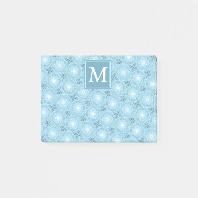 Monogramängelblåa cirklar mönster post-it block (Framsida)