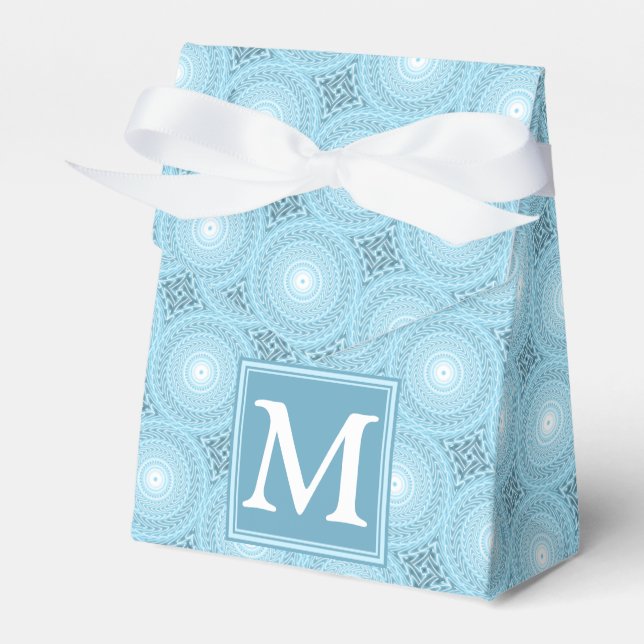 Monogramängelblåa cirklar mönster presentaskar (Framsidan Sidan)