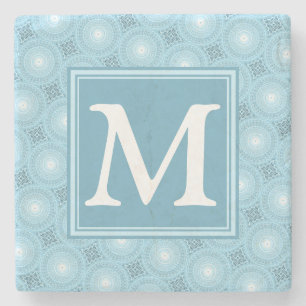Monogramängelblåa cirklar mönster stenunderlägg