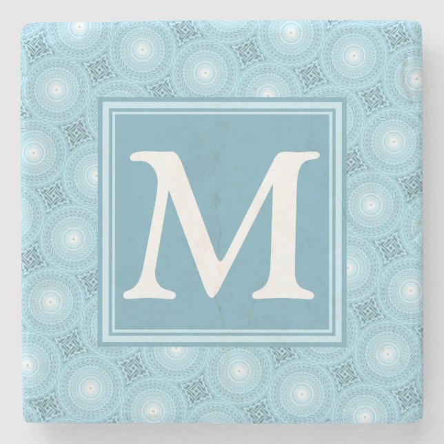 Monogramängelblåa cirklar mönster stenunderlägg (Framsidan)