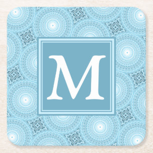 Monogramängelblåa cirklar mönster underlägg papper kvadrat