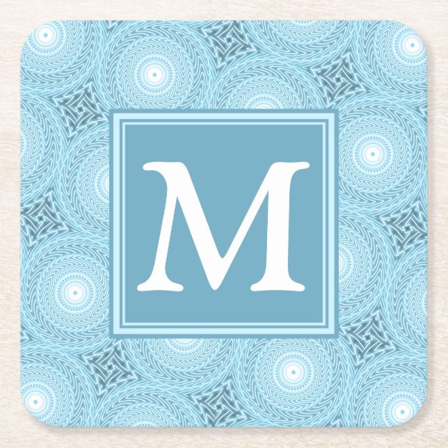 Monogramängelblåa cirklar mönster underlägg papper kvadrat (Framsidan)
