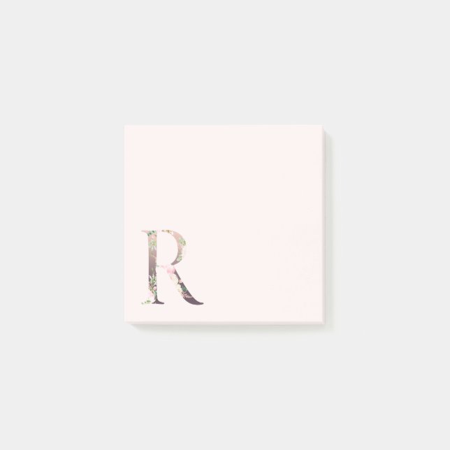 Monogramanmärkningar för blommigt Brev ’R’ Post-it Block (Framsida)