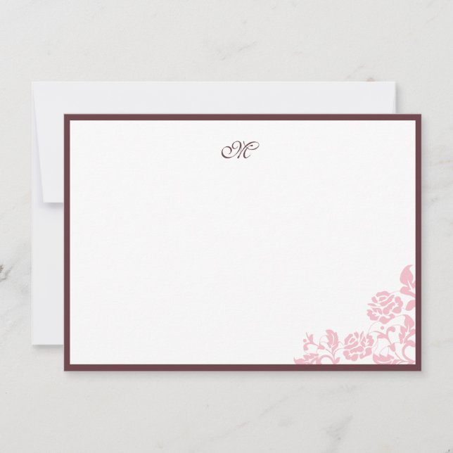 Monogramanteckning för Elegant i Ro Snöre Rosa Ran Anteckningskort (Framsida)