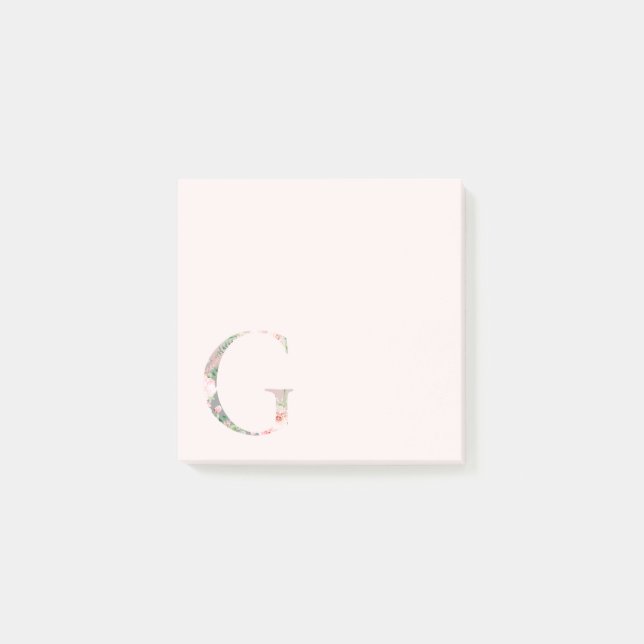 Monogramanteckningar för blommigt Brev ’G’ Post-it Block (Framsida)