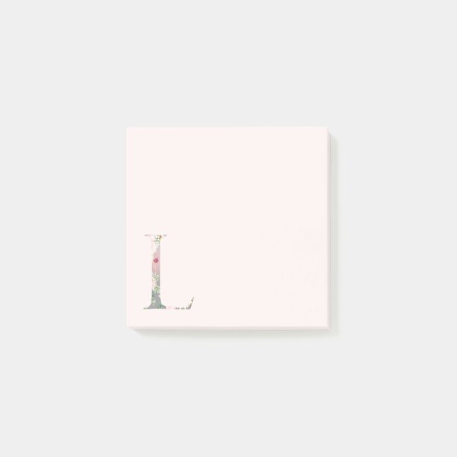 Monogramanteckningar för blommigt Brev ’L’ Post-it Block (Framsida)