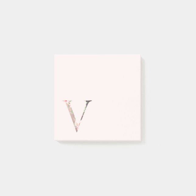Monogramanteckningar för blommigt Brev ’V’ Post-it Block (Framsida)