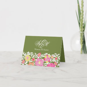 Monogramanteckningskort för pastellfärgstext för m tack kort