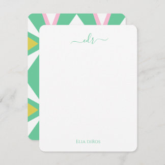 Monogramanteckningskort för rosa och Grönt Anteckningskort