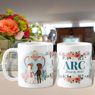 Monogramårsdagen av Bride och Groom Bröllop Kaffemugg