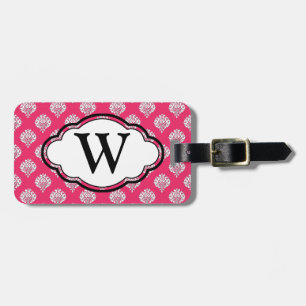 Monogrambagagemärkre - rosa damast bagagebricka