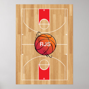 Monogrambasket på basketdomstolen poster