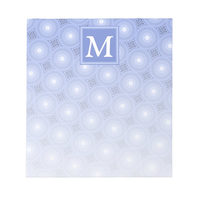 Monogramblå cirklar mönster anteckningsblock (Framsida)