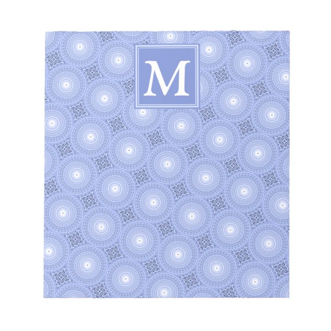 Monogramblå cirklar mönster anteckningsblock (Framsida)
