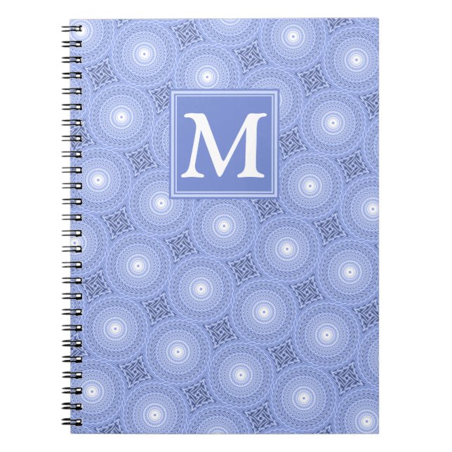 Monogramblå cirklar mönster anteckningsbok (Framsidan)