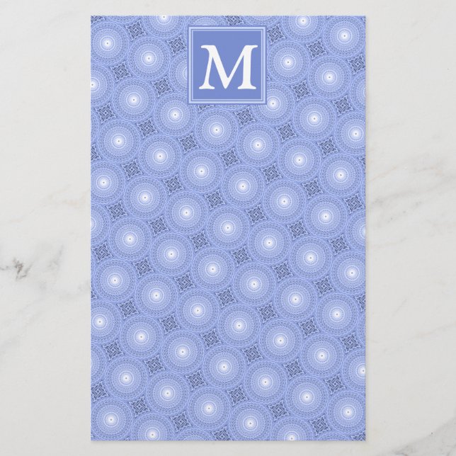 Monogramblå cirklar mönster brevpapper (Framsida)