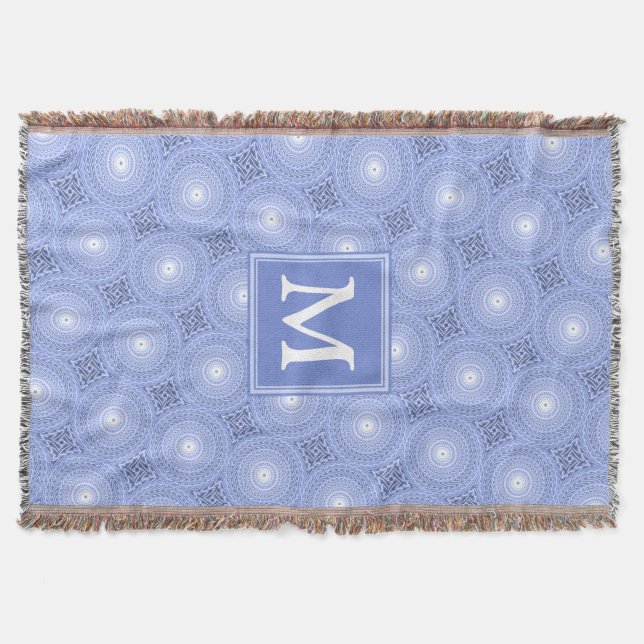 Monogramblå cirklar mönster filt (Framsidan)