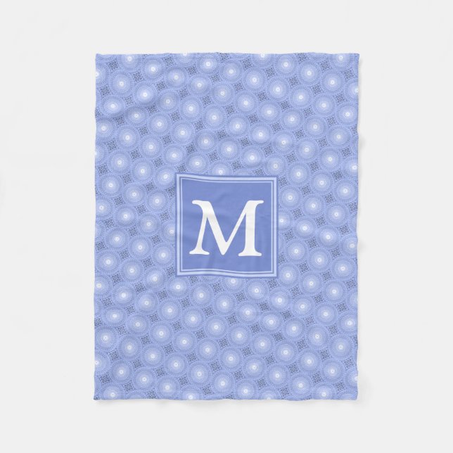 Monogramblå cirklar mönster fleecefilt (Framsidan)