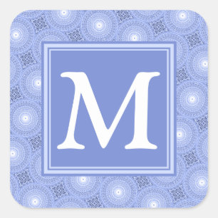 Monogramblå cirklar mönster fyrkantigt klistermärke