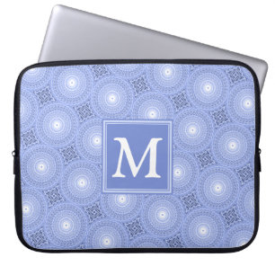 Monogramblå cirklar mönster laptop fodral